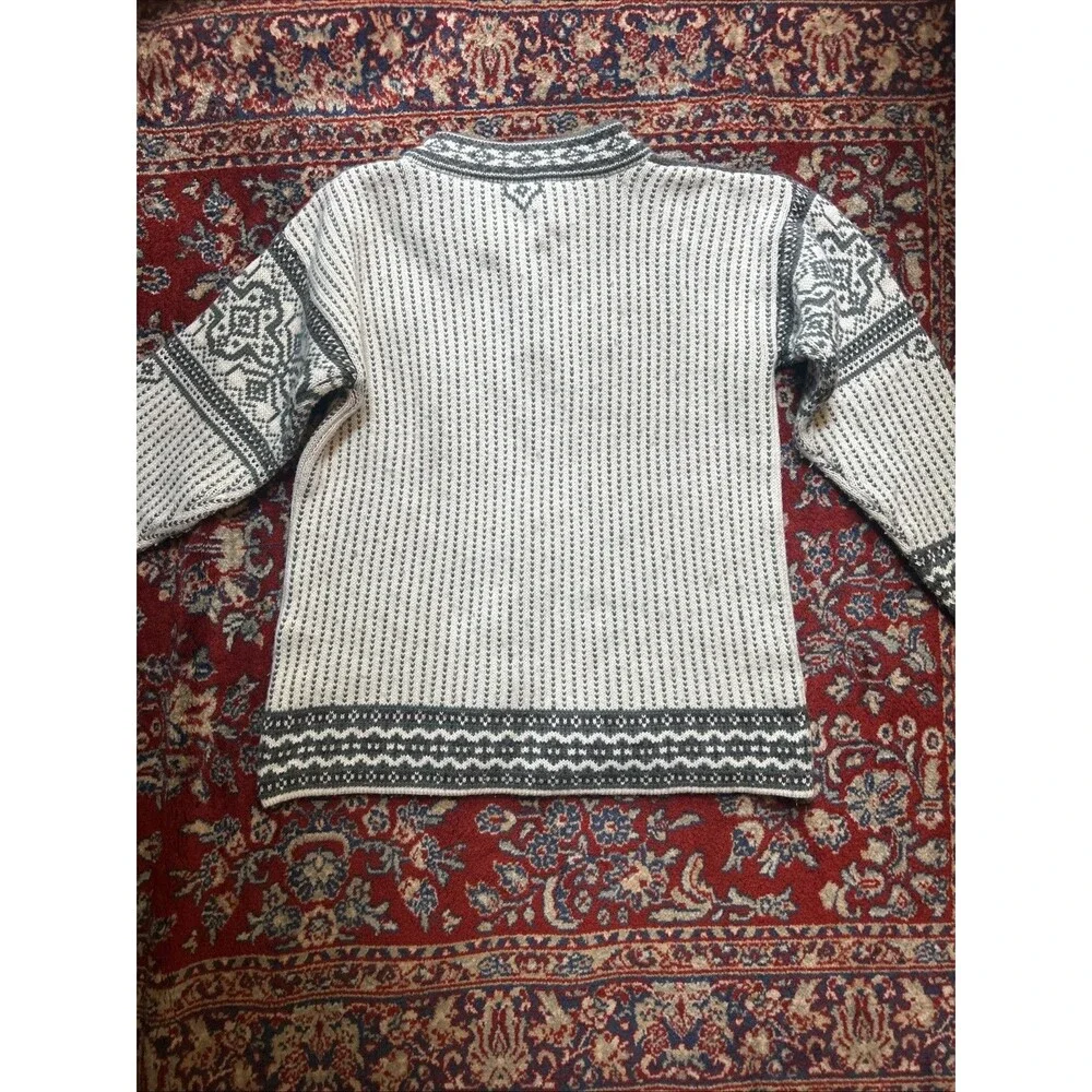 Boundary Waters Green & Ivory Nordic Wool Blend Fair Isles Sweater Small